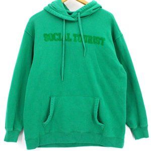Social Tourist Hoodie Mens Green Pullover Drawstring Big Logo Graphic Small S